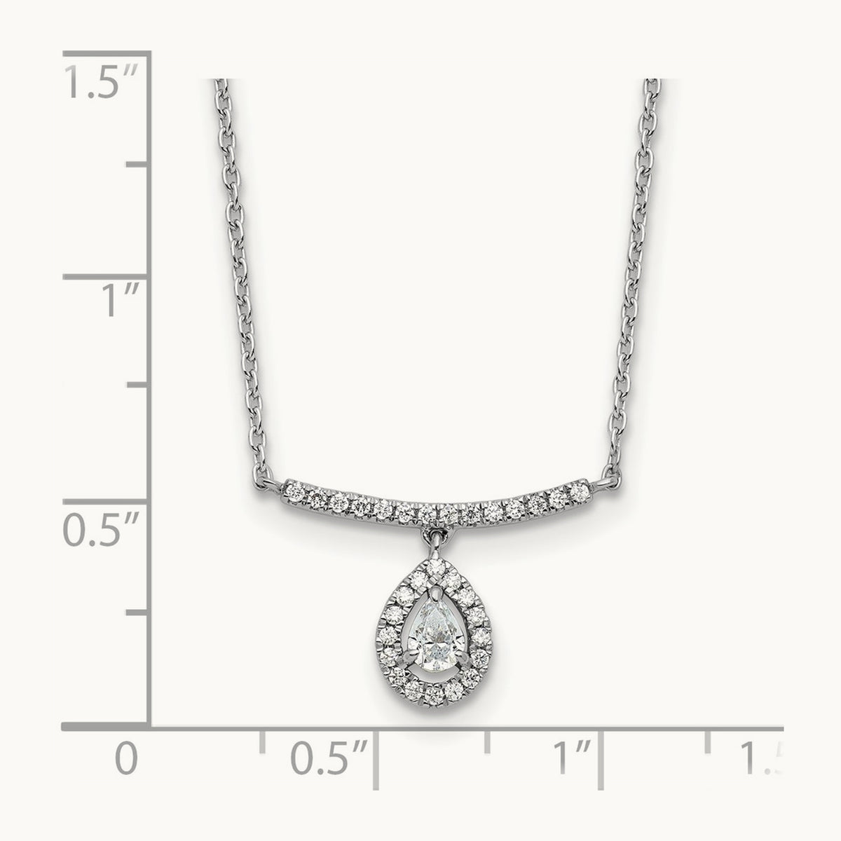 Polished Diamond Bar w/Dangle Pear Necklace, 14K White Gold