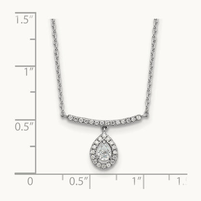 Polished Diamond Bar w/Dangle Pear Necklace, 14K White Gold