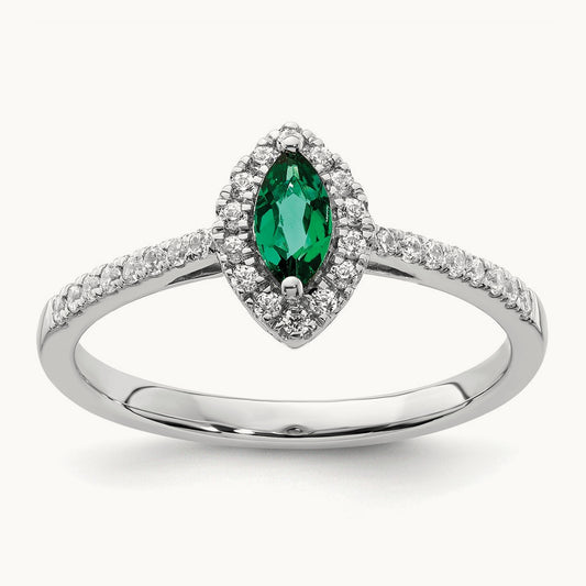 Created Emerald May Birthstone Ring, 0.20 ct tw Lab-Grown Diamond