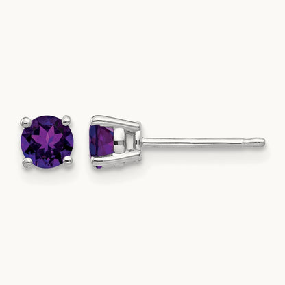 Amethyst Earrings, 4mm, 14K White Gold