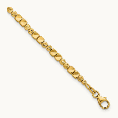 Polished Diamond-cut and Beaded 7 Inch Bracelet, 14K