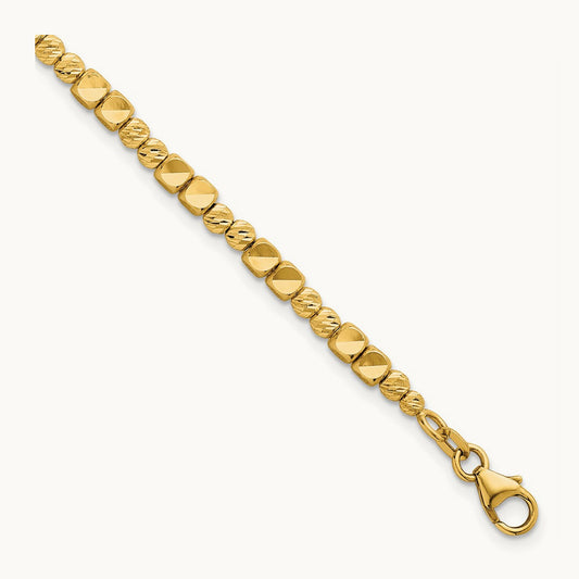 Polished Diamond-cut and Beaded 7 Inch Bracelet, 14K