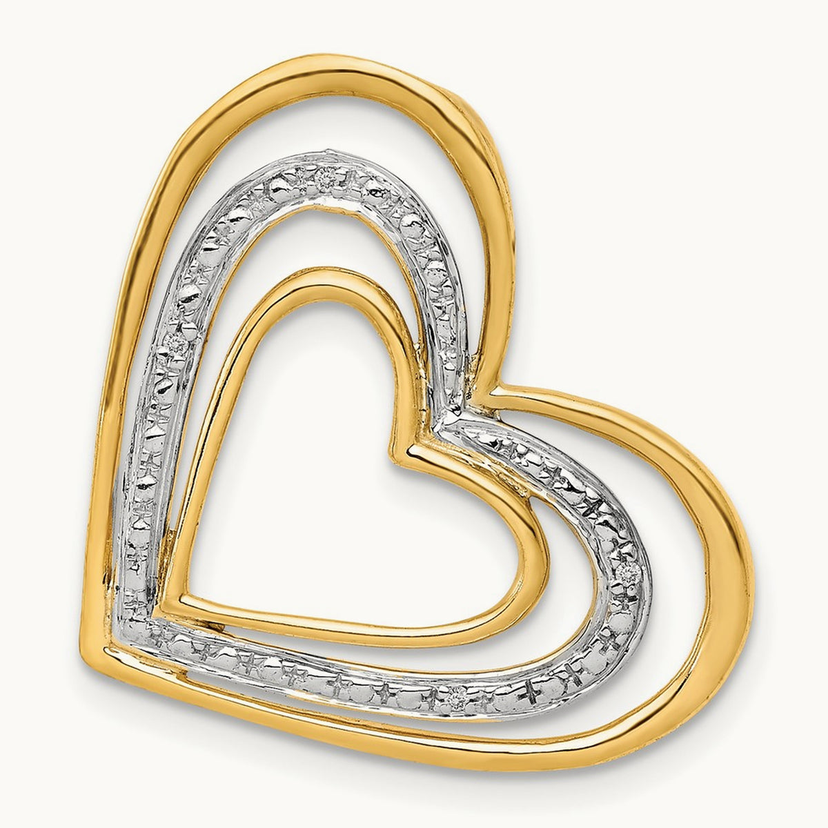 .01ct. Diamond and Rhodium Triple Heart Chain Slide, 14K