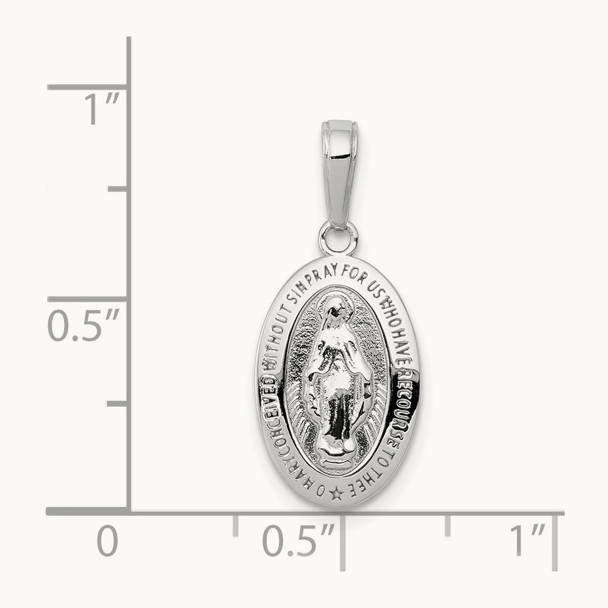 Miraculous Medal Pendant — 14K White Gold, 25mm