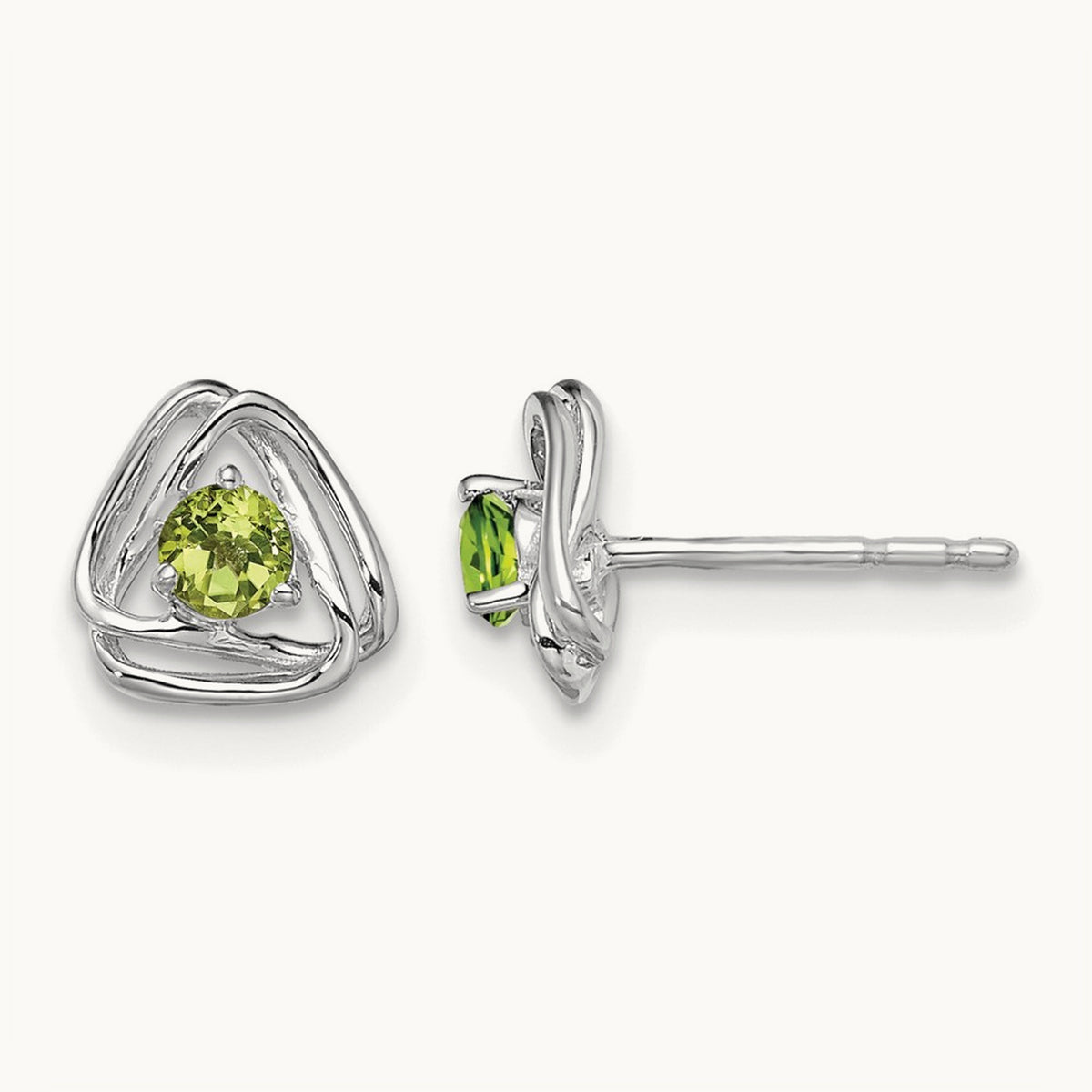 Peridot Post Earrings — 14K White Gold