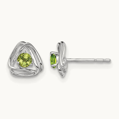 Peridot Post Earrings — 14K White Gold