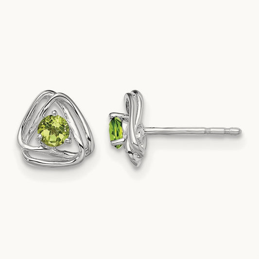 Peridot Post Earrings — 14K White Gold