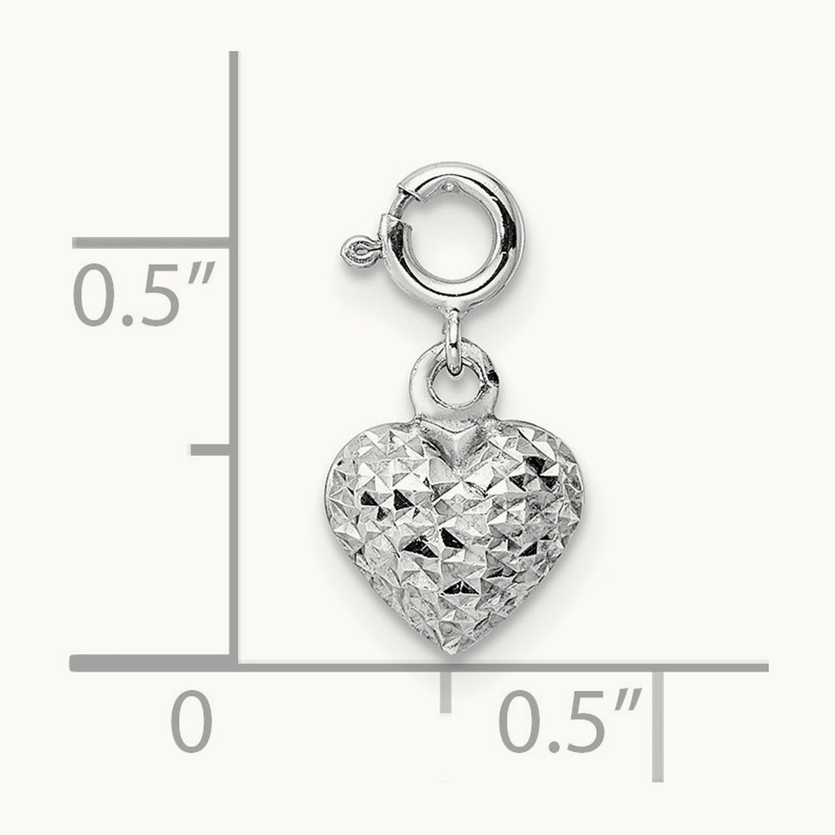 Diamond-cut Heart Spring Ring Charm Pendant — 14K White Gold