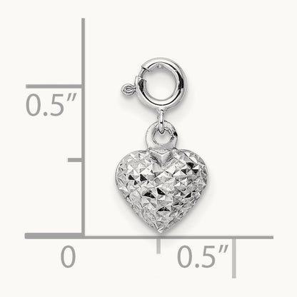 Diamond-cut Heart Spring Ring Charm Pendant — 14K White Gold
