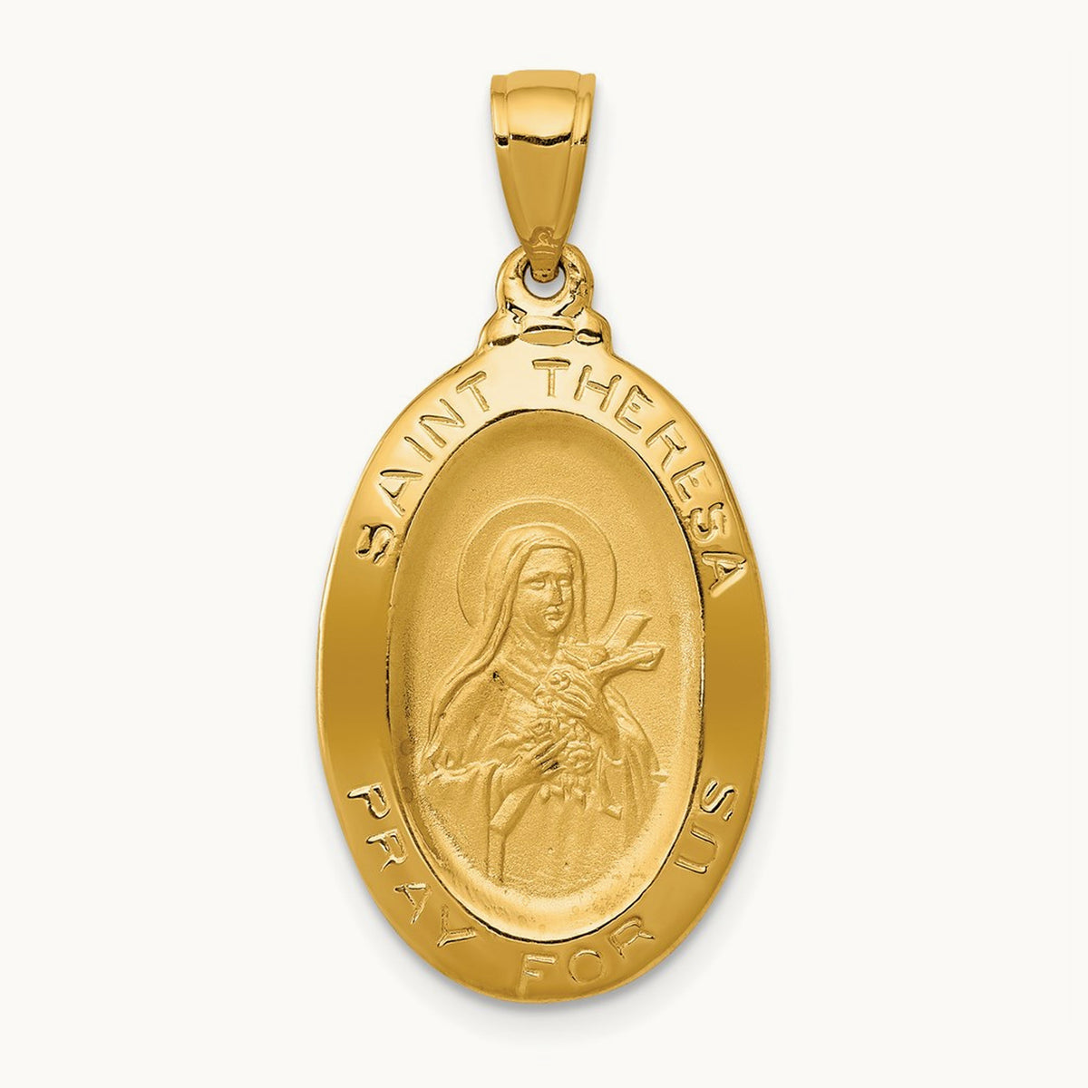 Saint Theresa Oval Medal Pendant, 14K