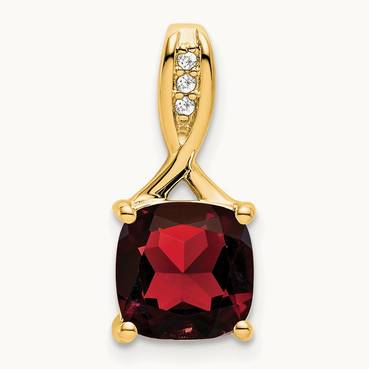 Cushion Garnet and Diamond Pendant — 14K Yellow Gold