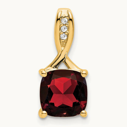 Cushion Garnet and Diamond Pendant — 14K Yellow Gold