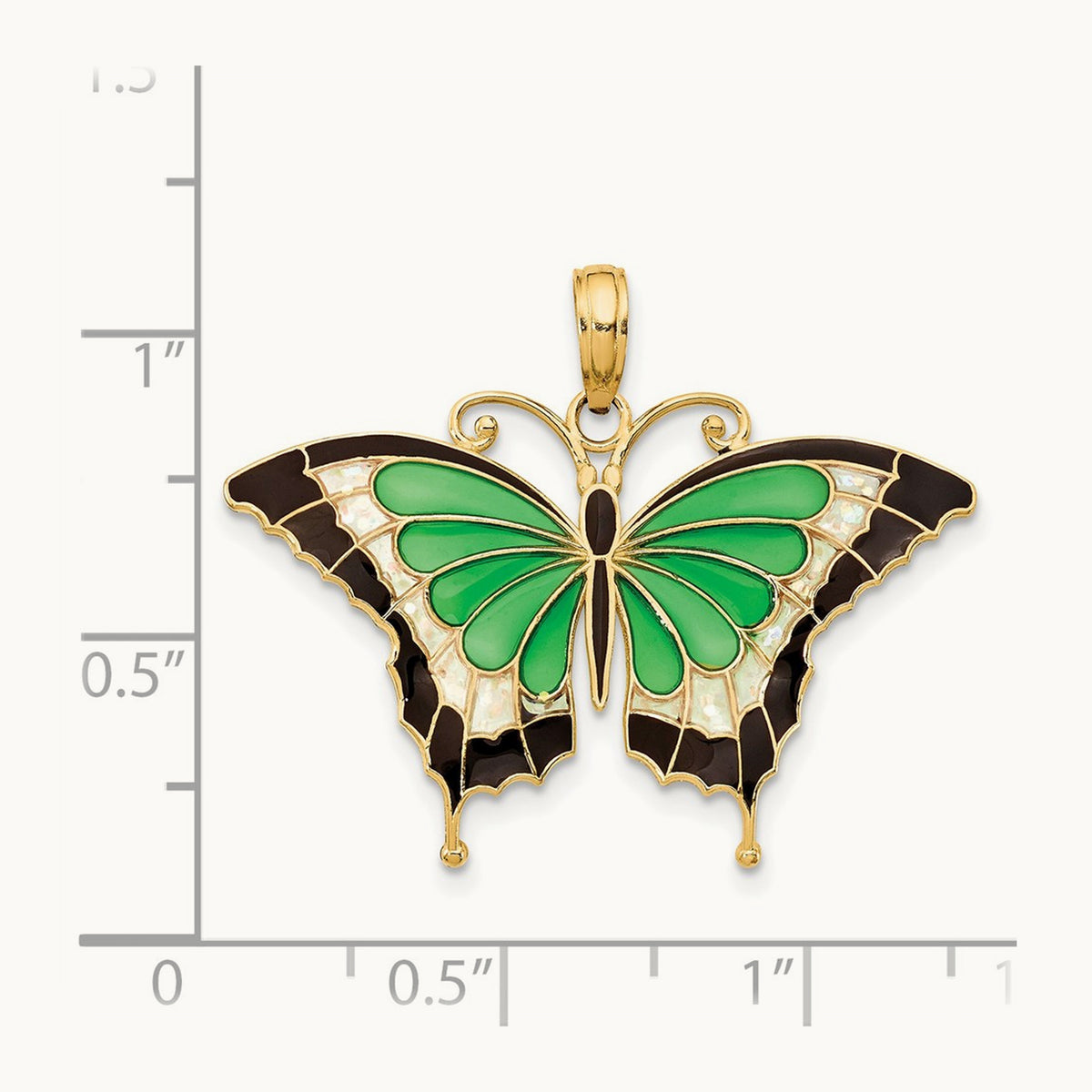 Green Enameled Butterly Pendant, 14K