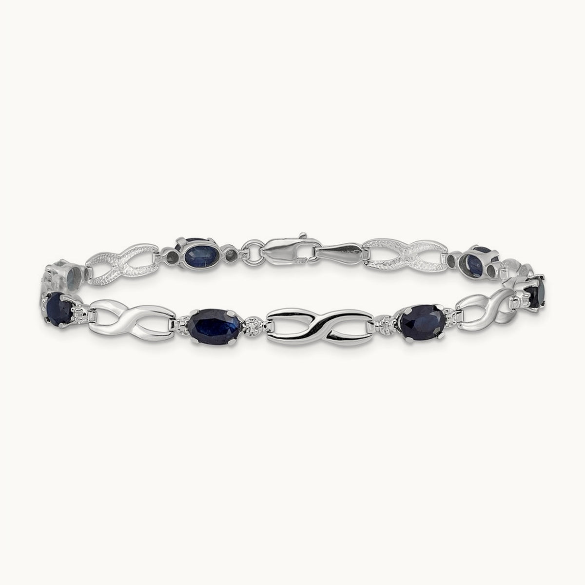 Infinity Diamond and Sapphire Bracelet, 14K White Gold