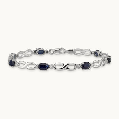Infinity Diamond and Sapphire Bracelet, 14K White Gold
