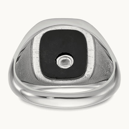 & Gold-plated Men's Textured w/ Black Enamel & Onyx Masonic Ring, 14K White Gold
