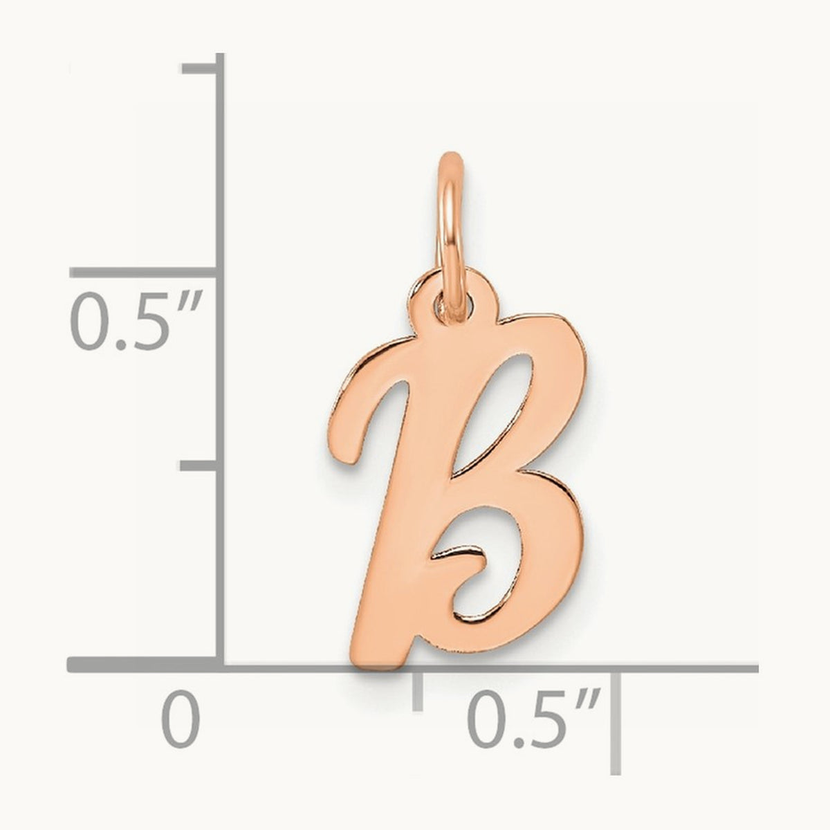 Small Script Letter B Initial Charm, 14K Rose Gold
