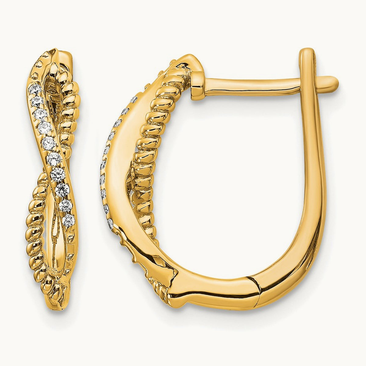 Diamond and Twisted Rope Hinged Post Earrings — 14K Yellow Gold