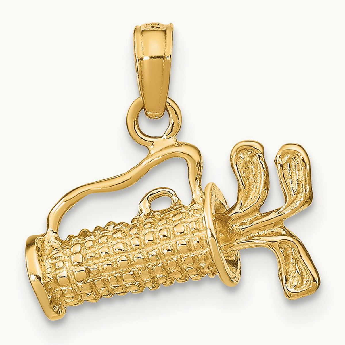 Solid Polished 3-D Golf Bag With Clubs Charm, 14K