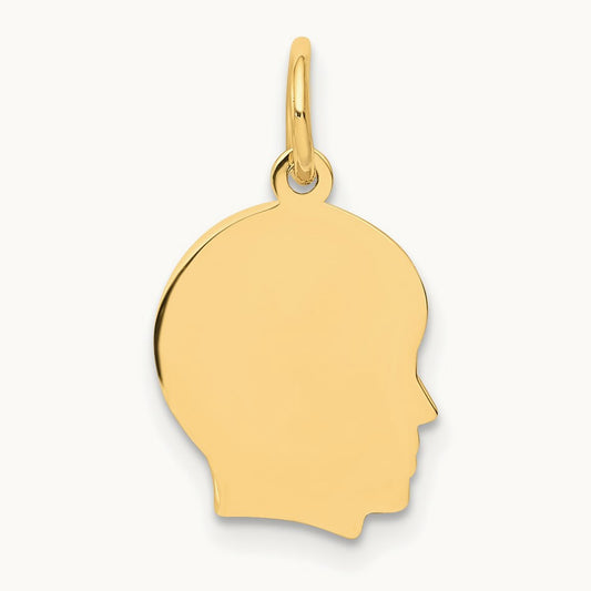 Plain Small .011 Gauge Facing Right Engravable Boy Head Charm — 18mm
