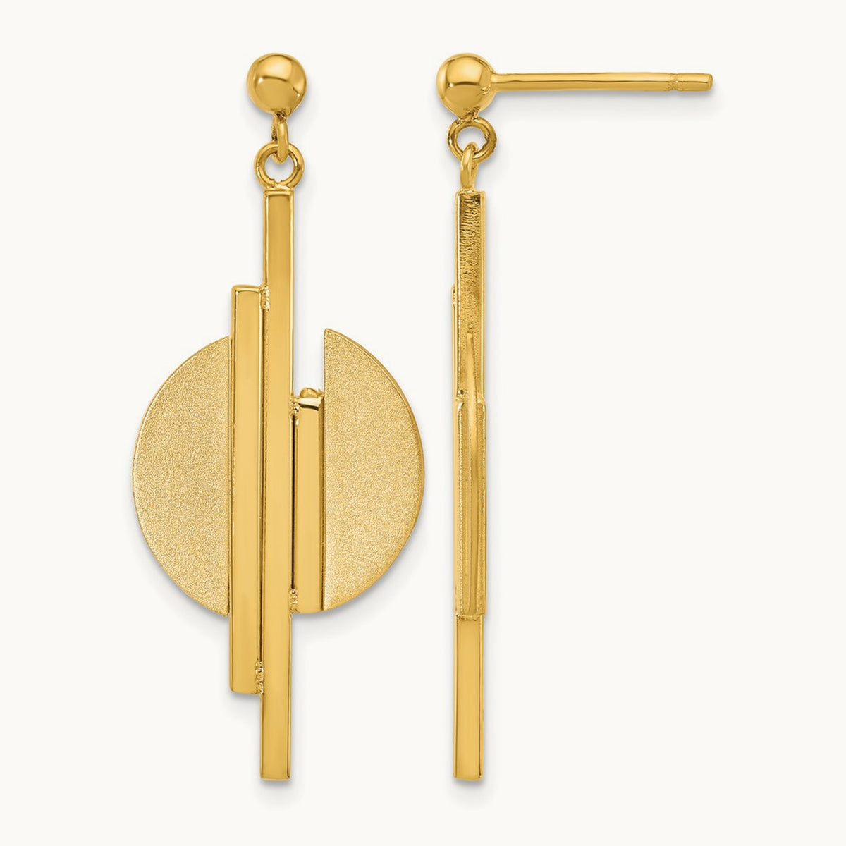 Polished and Brushed Dangle Post Earrings, 14K — Leslie's