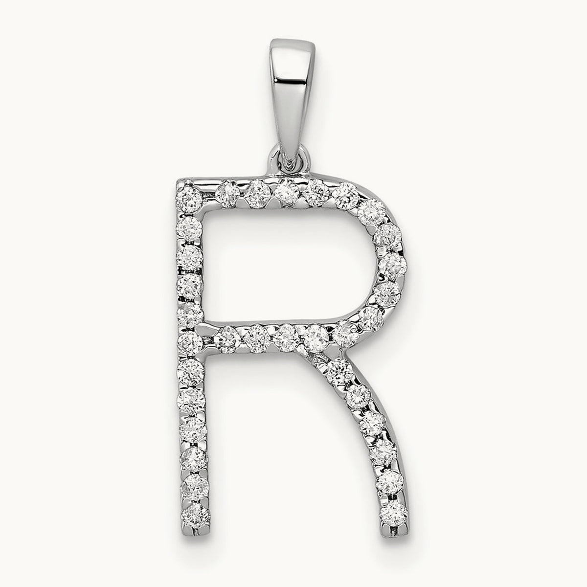 Diamond Letter R Initial Pendant, 14K White Gold