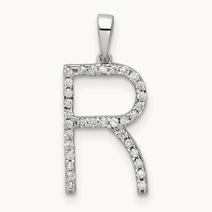 Diamond Letter R Initial Pendant, 14K White Gold