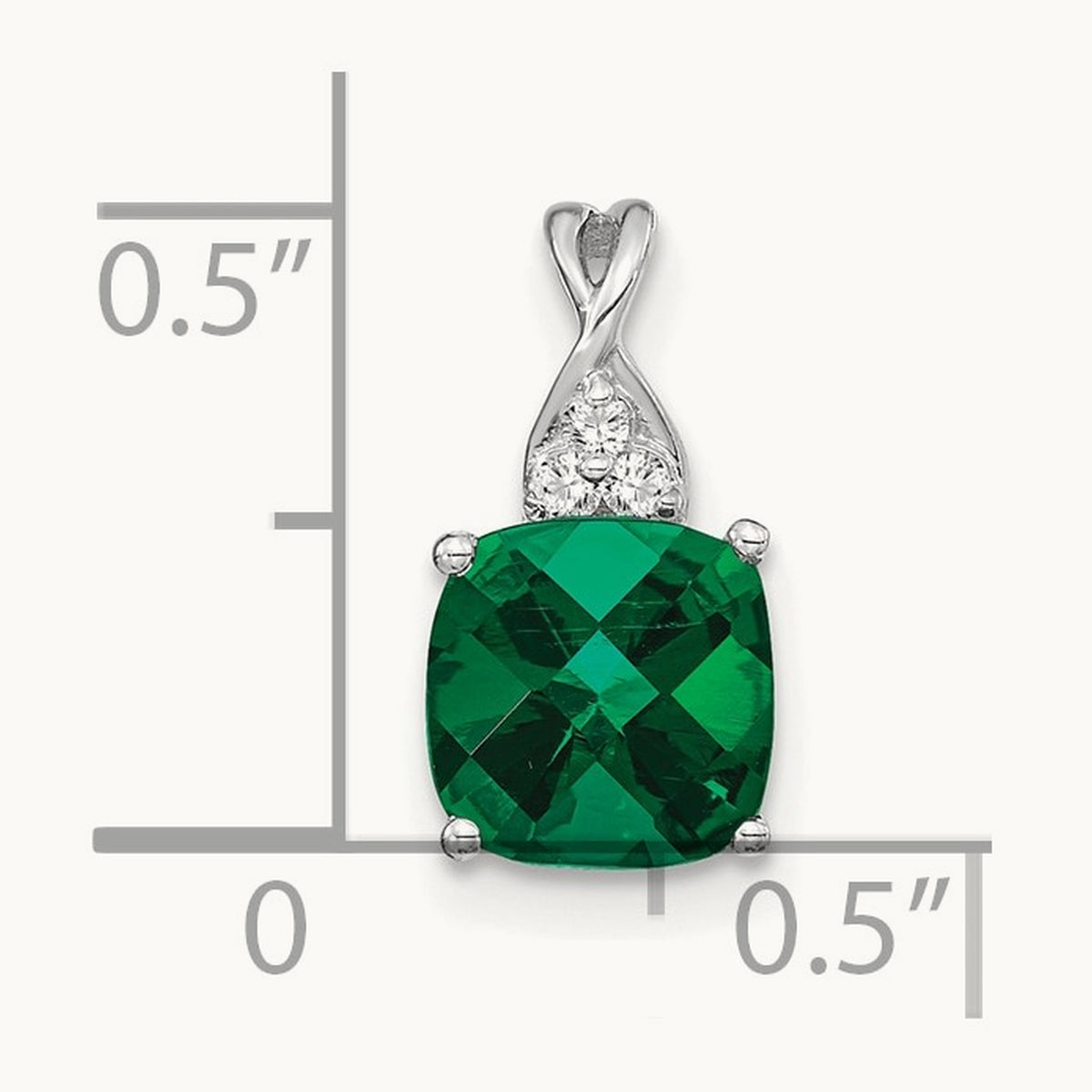 Checkerboard Created Emerald and Lab-Grown Diamond Pendant — 14K White Gold