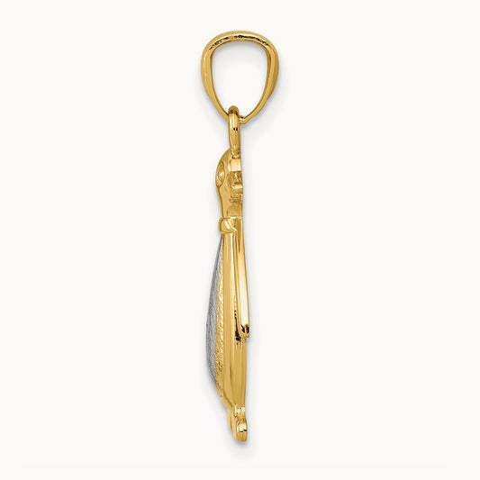 Polished/Textured Penguin Pendant, 14K Yellow with White Gold