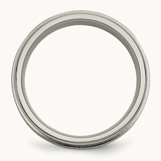 Brushed/Polished .05ct Diamond Rounded Edge Band, 7mm, Titanium