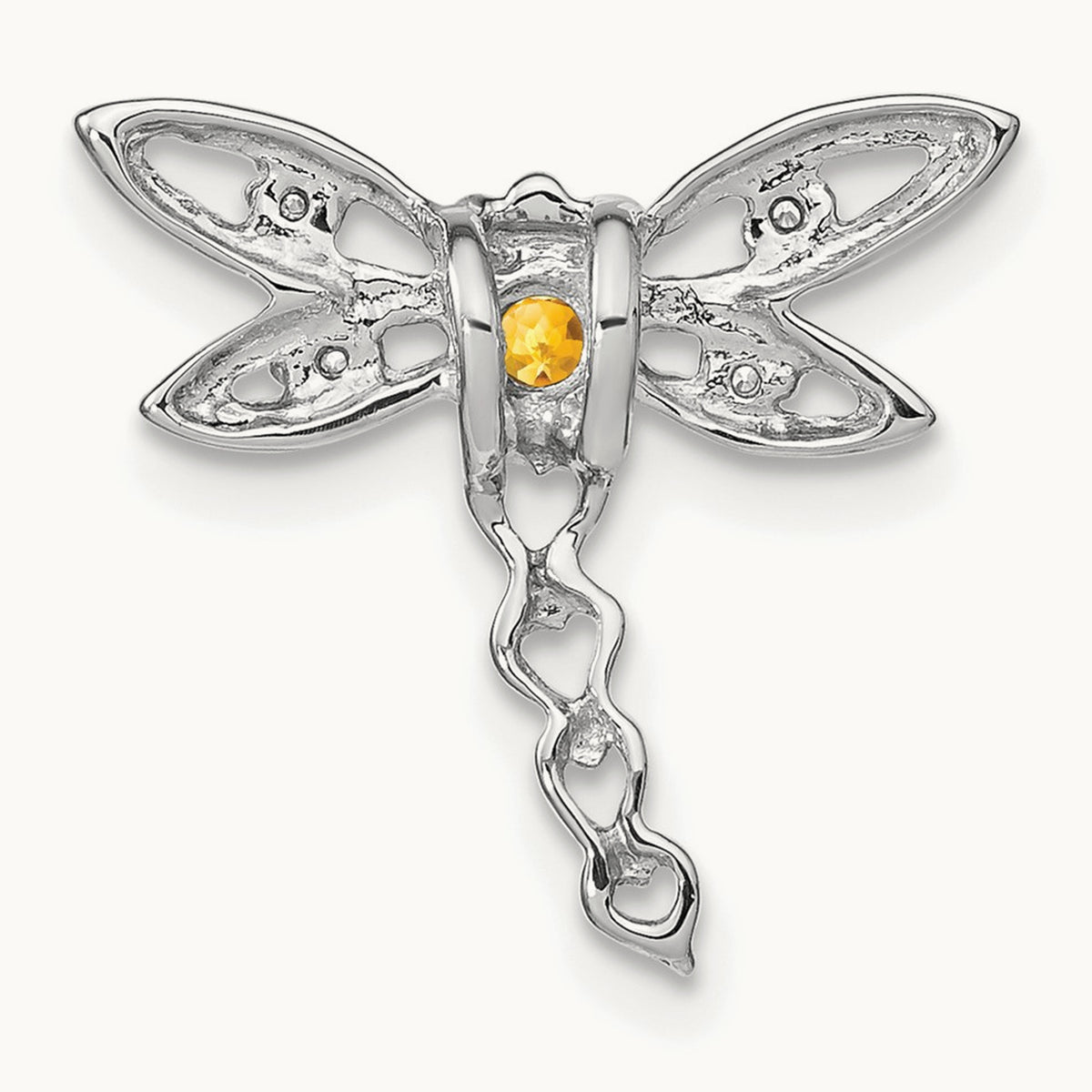 Citrine and Diamond Dragonfly Chain Slide, 14K White Gold