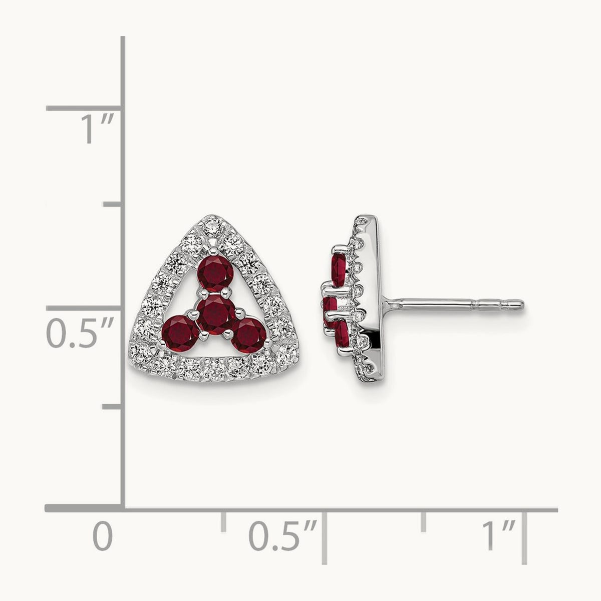 Created Ruby Triangle Post Earrings, 0.25 ct tw Lab-Grown Diamond — 14K White Gold
