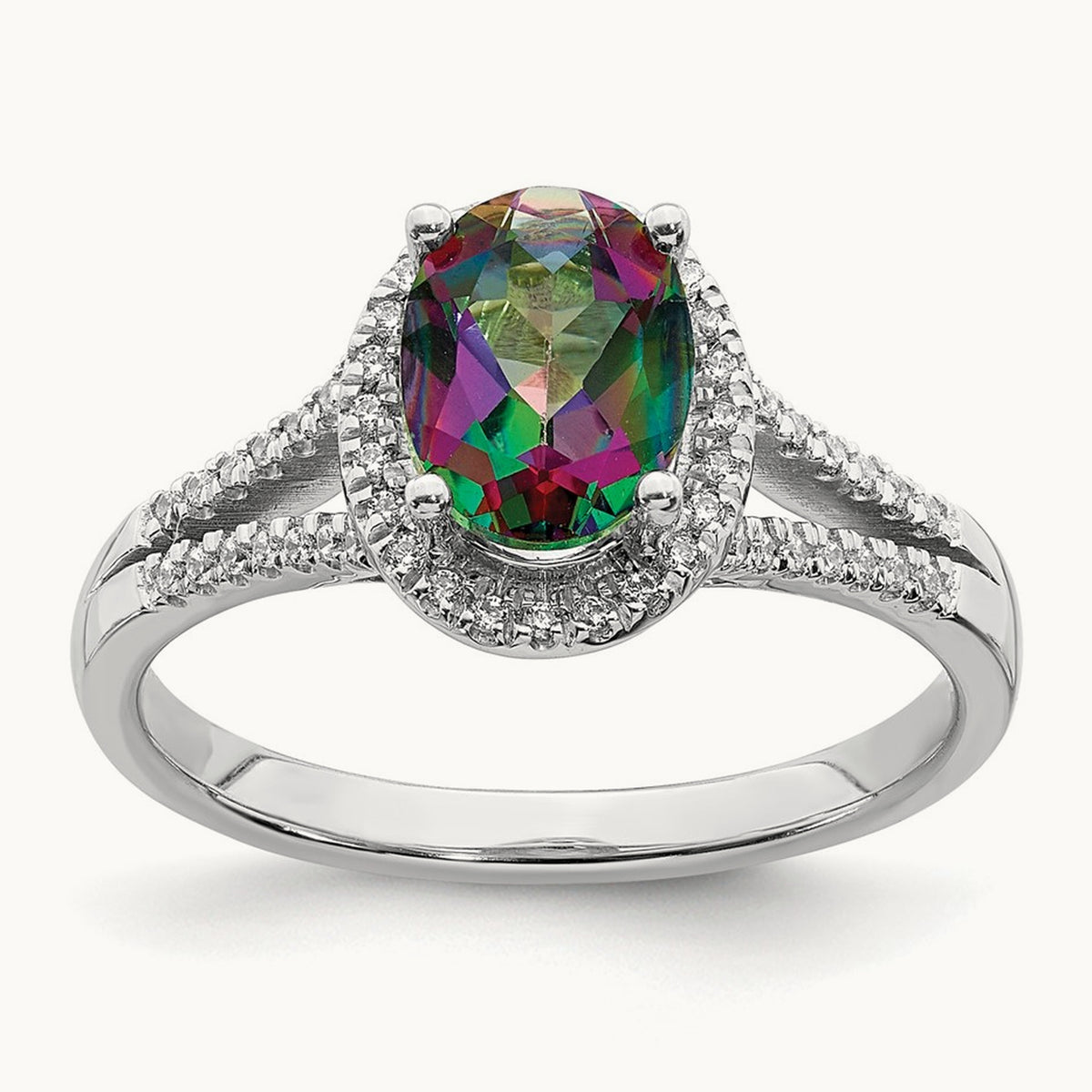 Mystic Fire Halo Engagement Ring, 0.15 ct tw
