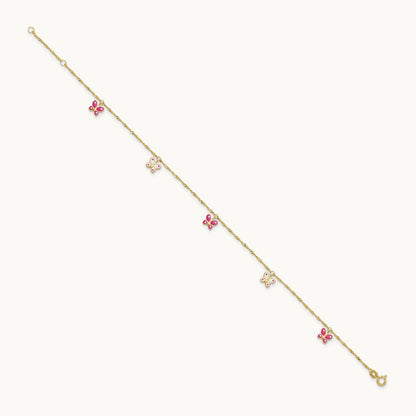 Enameled Butterfly 9in Plus 1in Ext Anklet, 14K