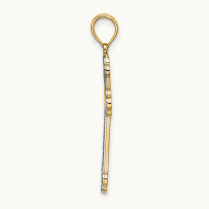 W/ Rhodium D/C Reversible Cross Charm, 14K