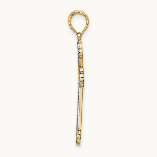 W/ Rhodium D/C Reversible Cross Charm, 14K
