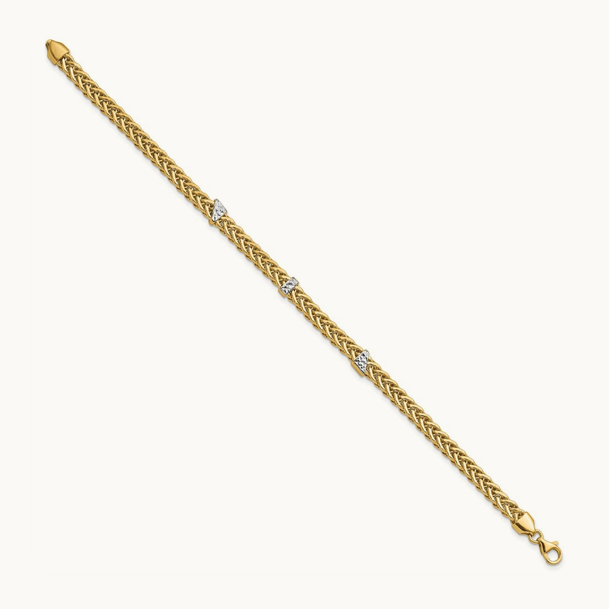 & White Rhodium Polished D/C Flat Wheat Bracelet, 14K
