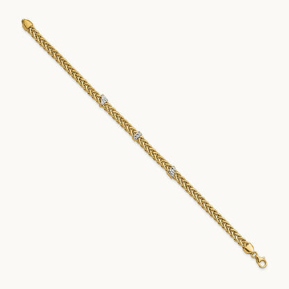 & White Rhodium Polished D/C Flat Wheat Bracelet, 14K