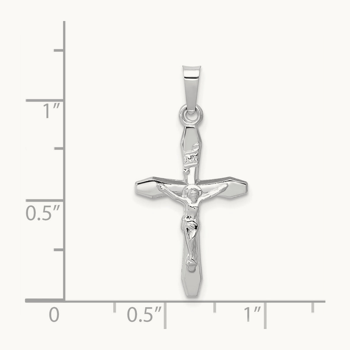 Polished INRI Crucifix Pendant, 14K White Gold