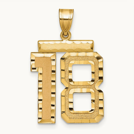 Large Brushed Diamond-cut Number 18 Charm, 14K