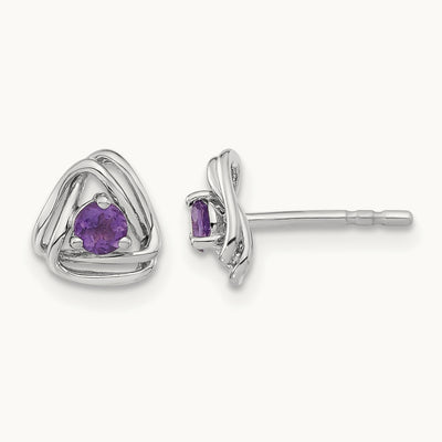 Amethyst Post Earrings — 14K White Gold