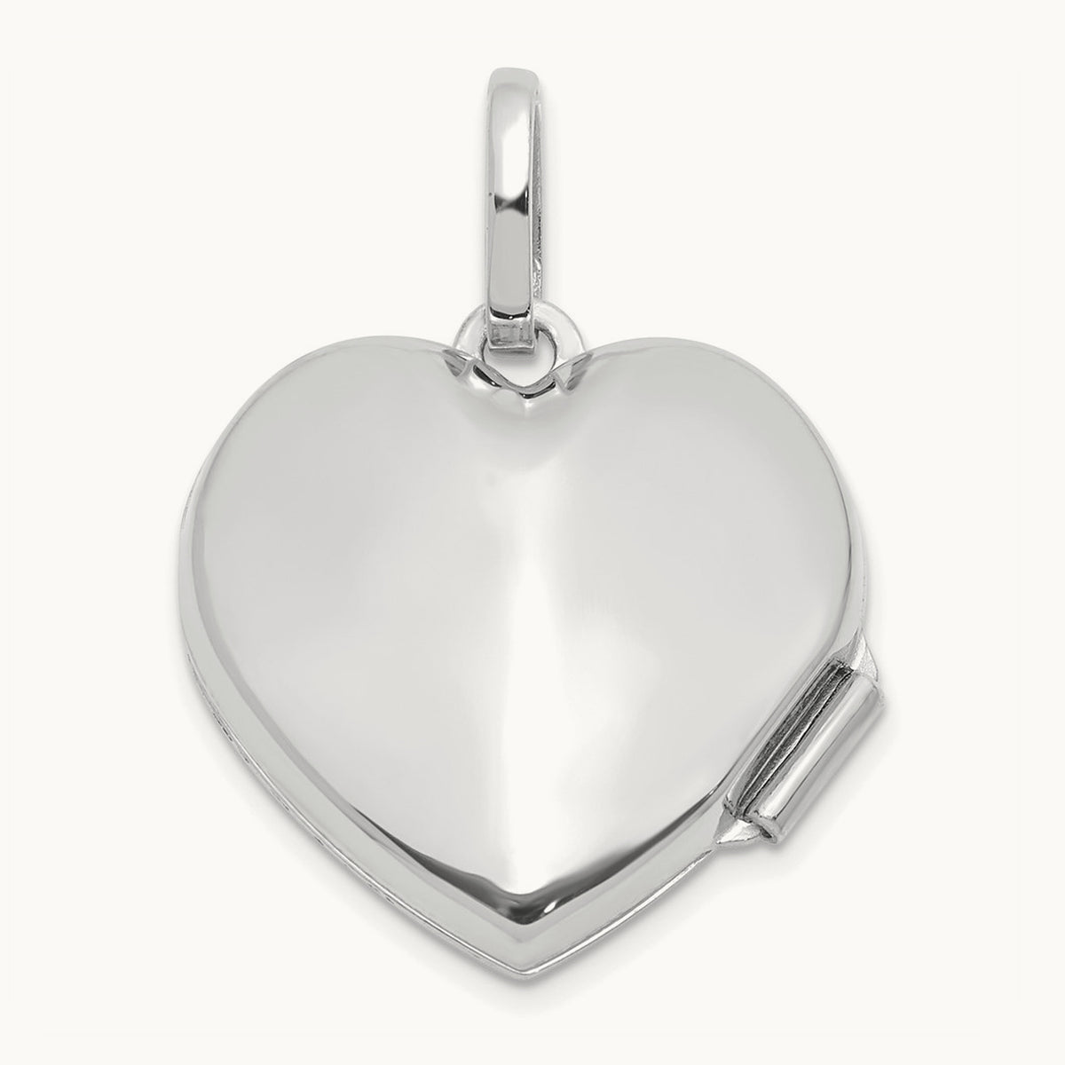 Polished and Textured Diamond Heart Locket with White Rhodium — 14K White Gold, 18mm