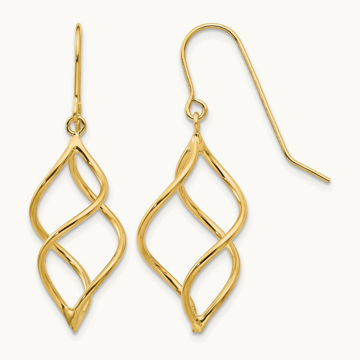Polished Short Twisted Dangle Earrings — 14K Yellow Gold