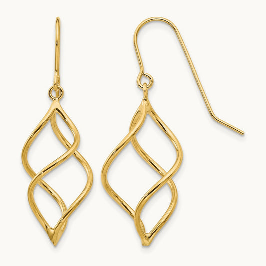 Polished Short Twisted Dangle Earrings — 14K Yellow Gold