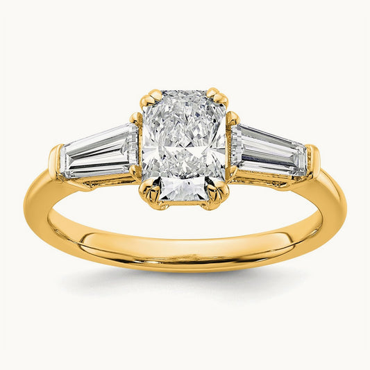 Radiant with Baguette Engagement Ring, 1.50-3.75 ct tw Lab-Grown Diamond — 1 1/2 ct, 14K Yellow Gold