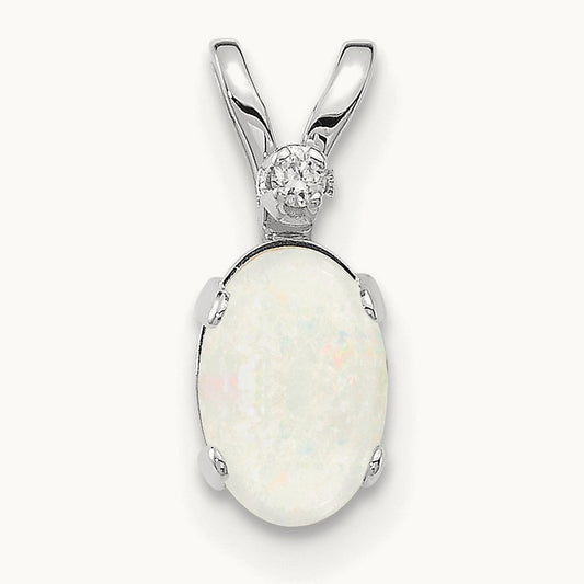 Diamond and Opal Birthstone Pendant — 14K White Gold