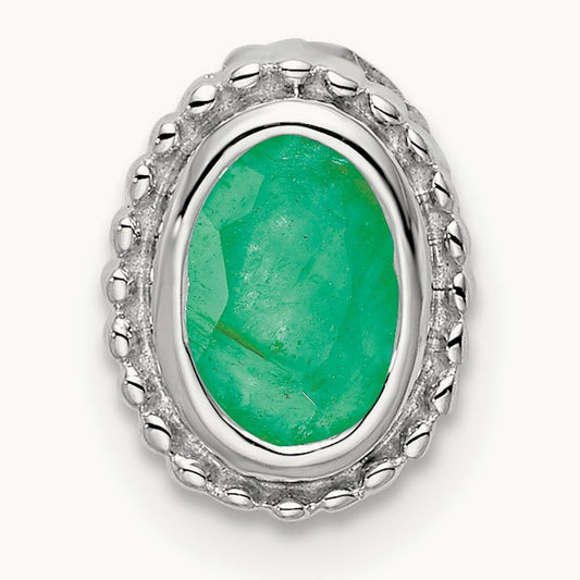 Oval Emerald Chain Slide — 14K White Gold