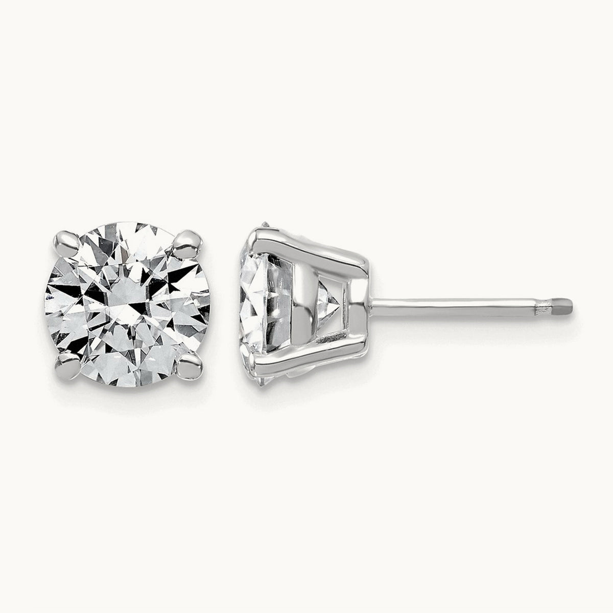Round Angled Stud Earrings, 0.50-4.00 ct tw Lab-Grown Diamond — 4 ct, 14K White Gold