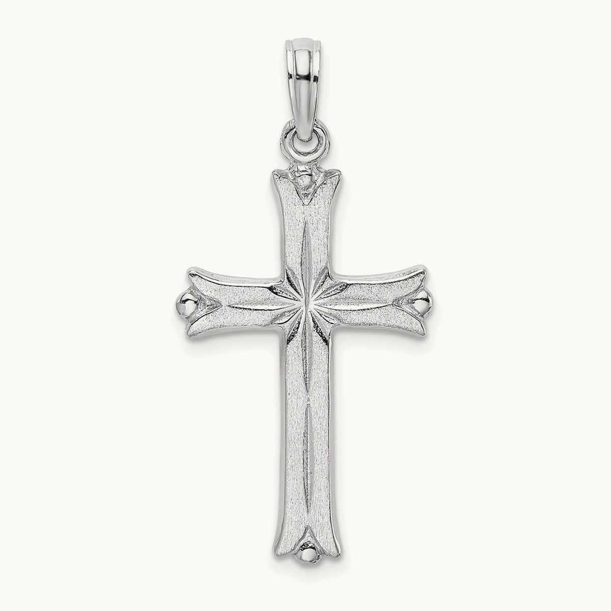 Cross W/Starburst Center Charm — 14K White Gold