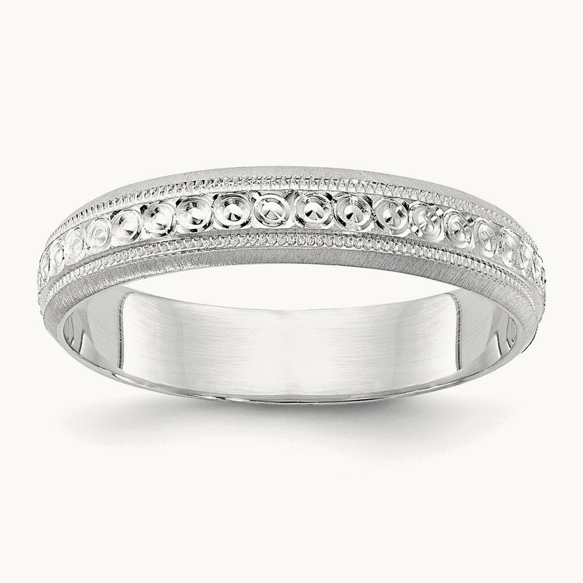 Design Etched Wedding Band — 14K White Gold, 3.75mm